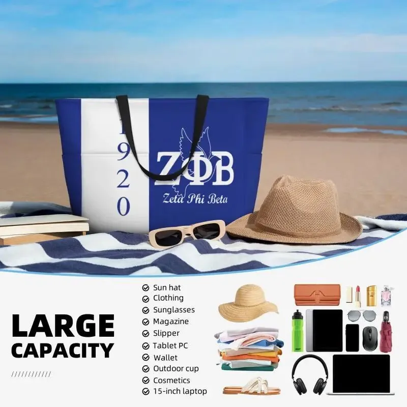 Zeta Phi Beta Sandproof Waterproof Beach Tote with Pockets