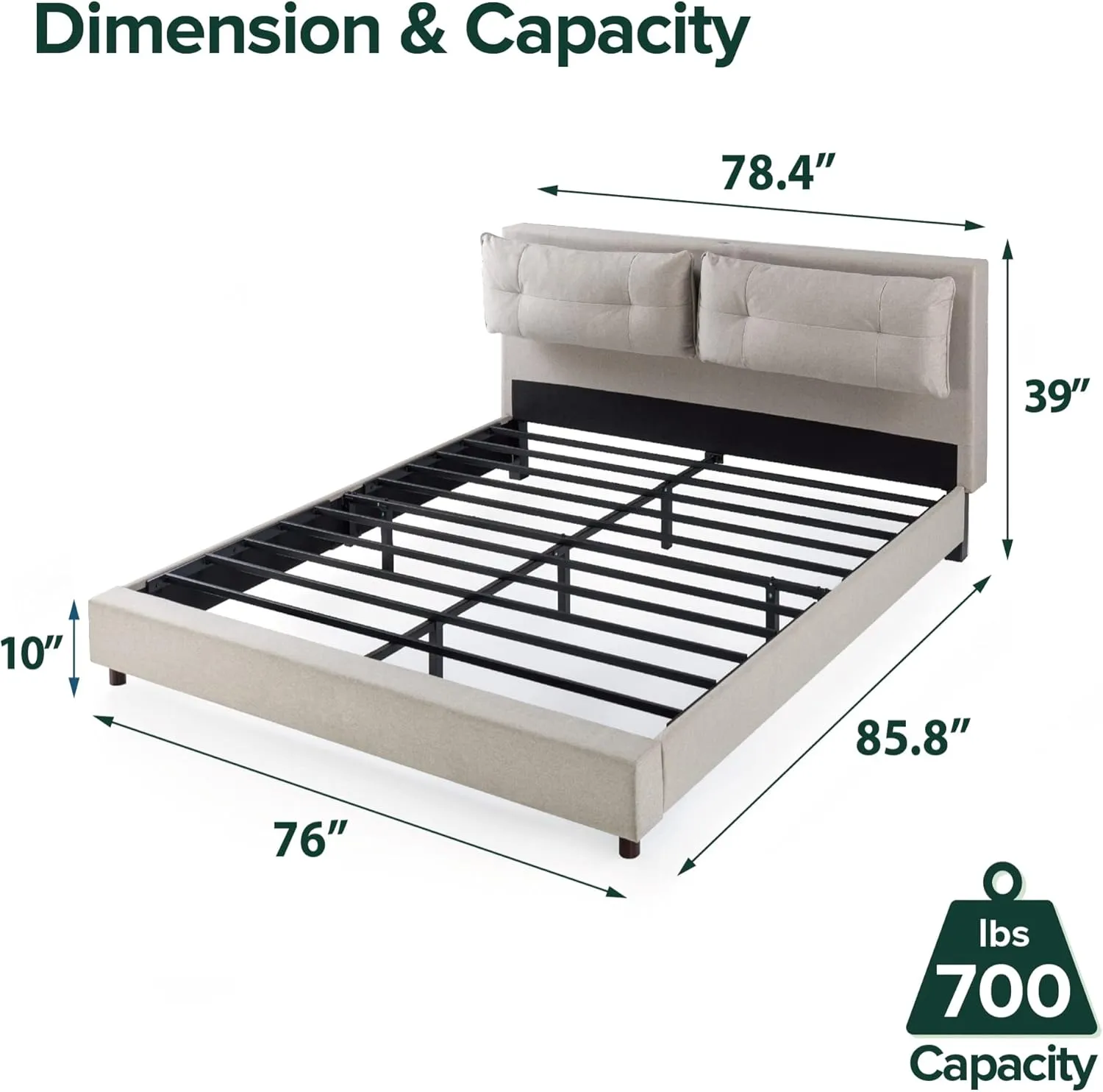 ZINUS Avery Platform Bed with Reclining Headboard and USB Ports, No Box Spring Needed, Cushioned Adjustable Headboard with Customizable Height, Easy Assembly, Beige, King