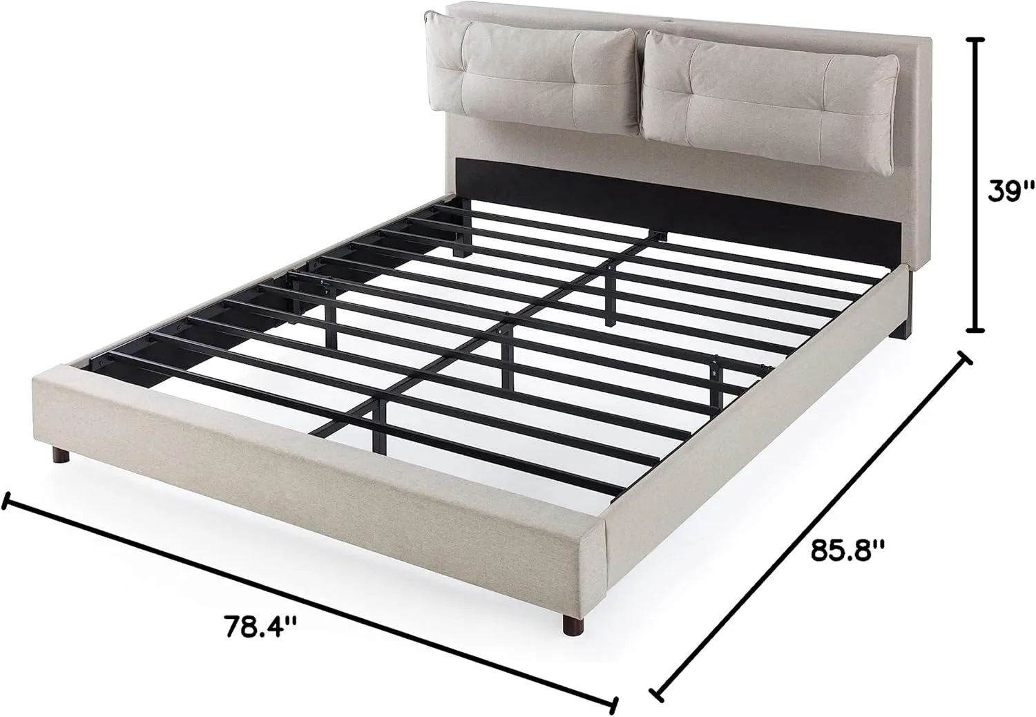 ZINUS Avery Platform Bed with Reclining Headboard and USB Ports, No Box Spring Needed, Cushioned Adjustable Headboard with Customizable Height, Easy Assembly, Beige, King