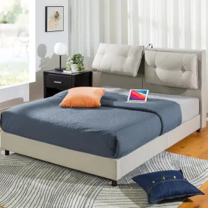 ZINUS Avery Platform Bed with Reclining Headboard and USB Ports, No Box Spring Needed, Cushioned Adjustable Headboard with Customizable Height, Easy Assembly, Beige, King