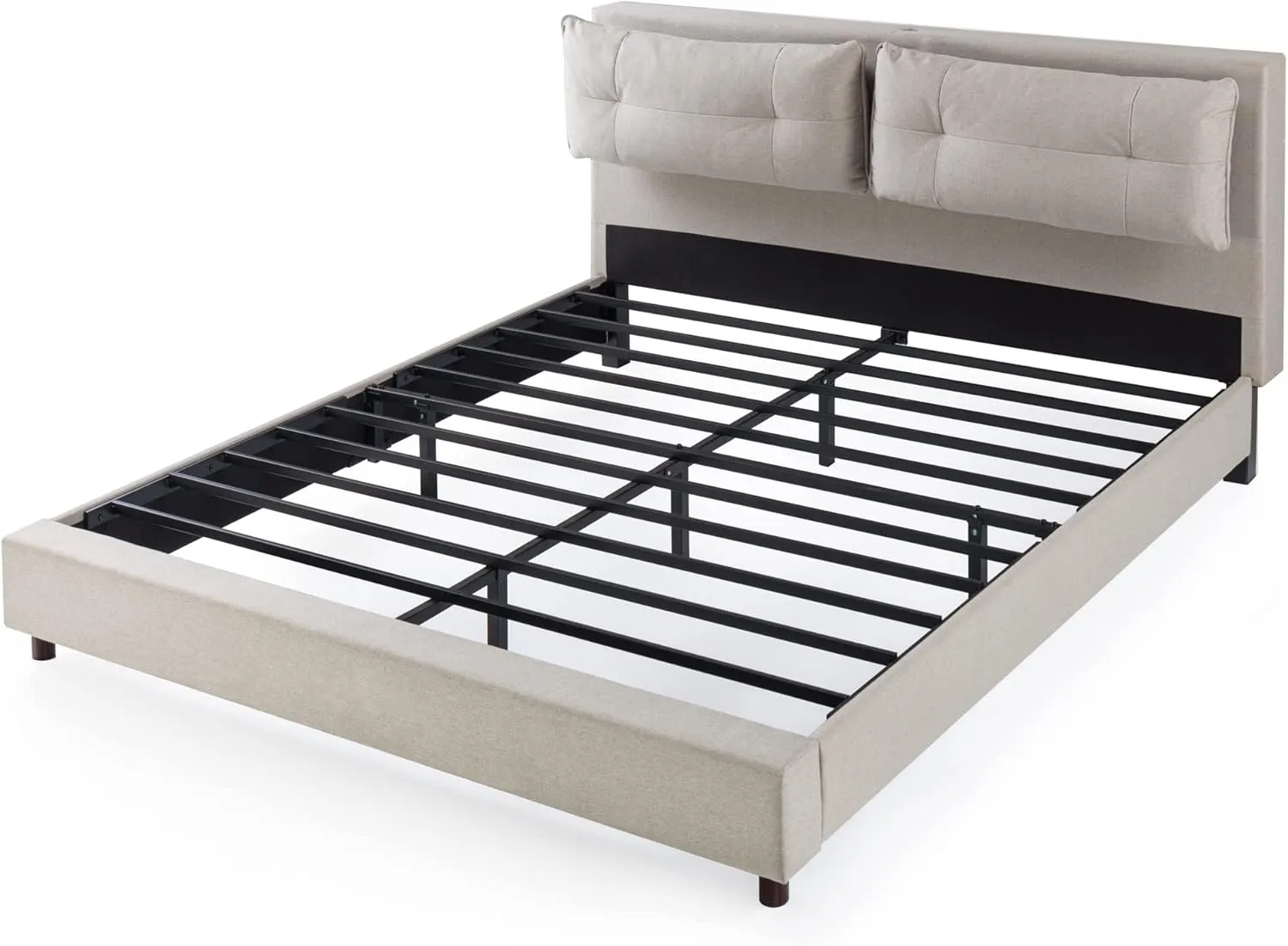 ZINUS Avery Platform Bed with Reclining Headboard and USB Ports, No Box Spring Needed, Cushioned Adjustable Headboard with Customizable Height, Easy Assembly, Beige, King