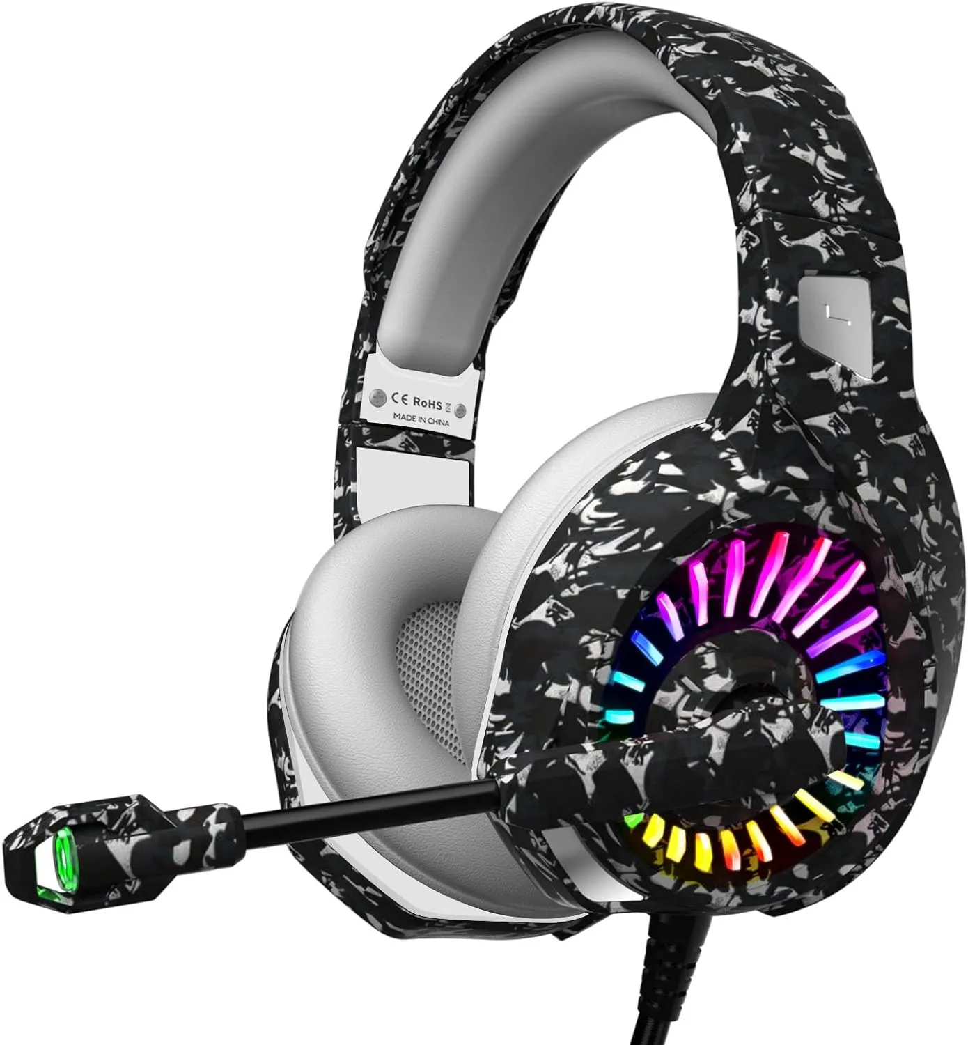 ZIUMIER Camo Gaming Headset for PS4, PS5, Xbox One, PC, Laptop, Mac, Switch, 3.5MM Wired Gaming Headphones with Microphone, Bass Surround, LED Light, Camouflage
