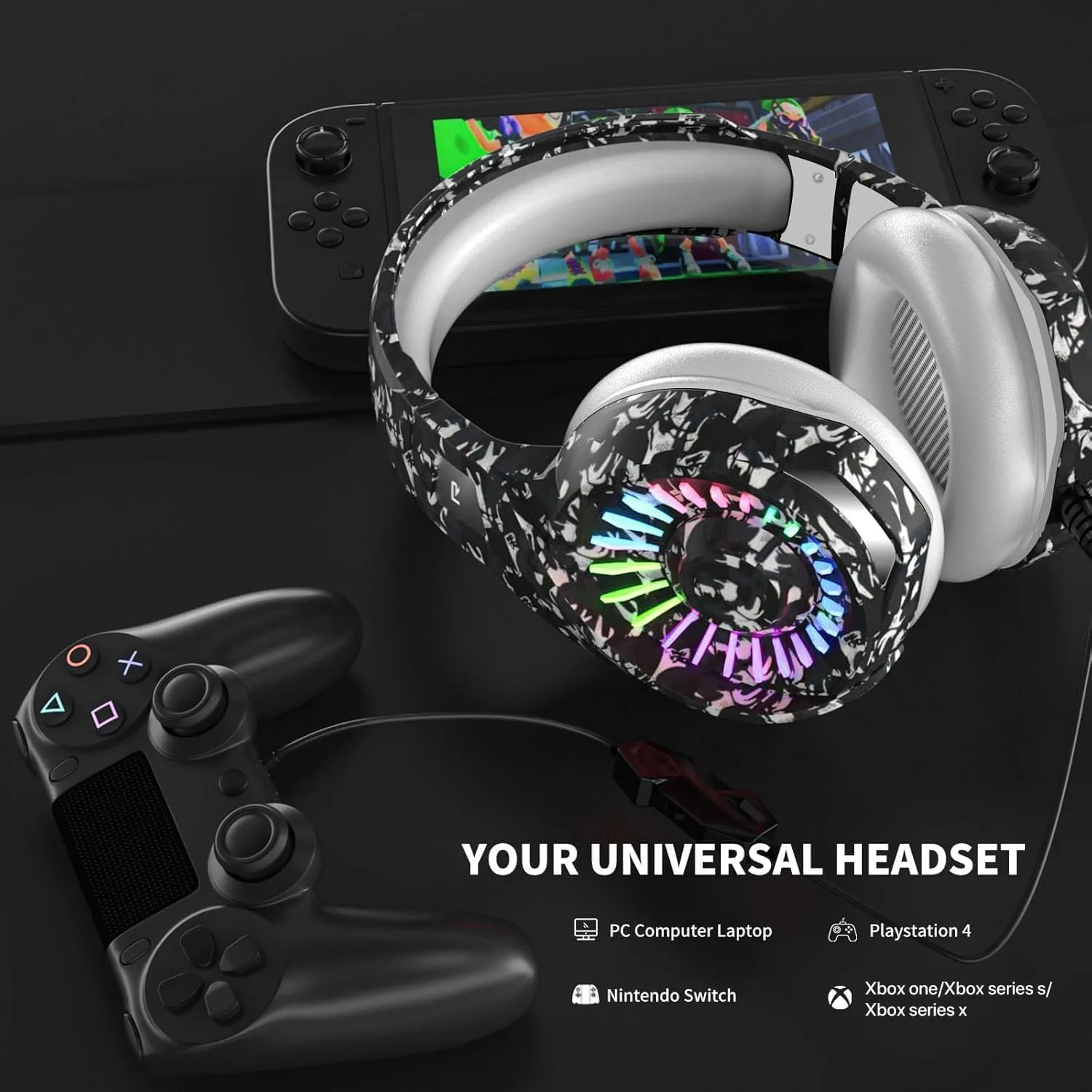ZIUMIER Camo Gaming Headset for PS4, PS5, Xbox One, PC, Laptop, Mac, Switch, 3.5MM Wired Gaming Headphones with Microphone, Bass Surround, LED Light, Camouflage