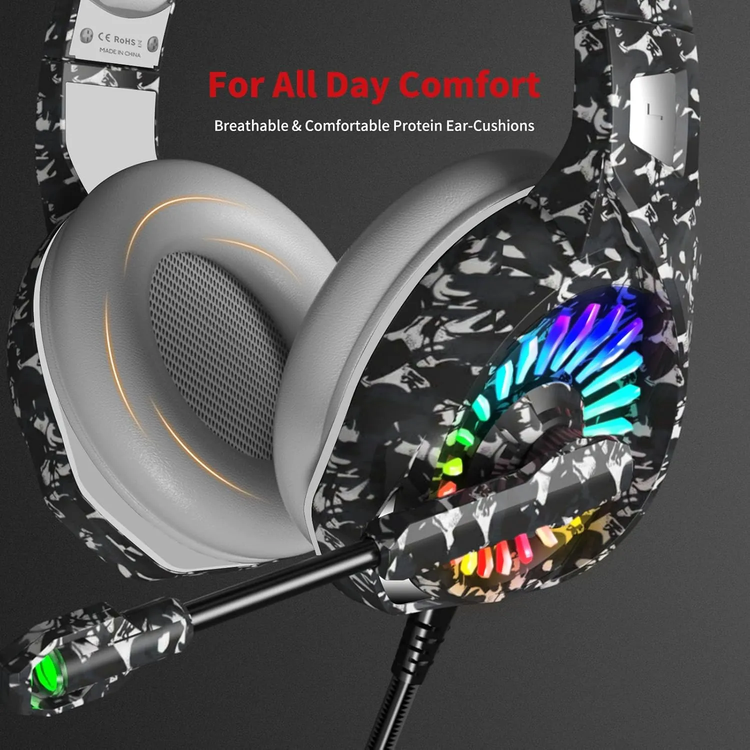 ZIUMIER Camo Gaming Headset for PS4, PS5, Xbox One, PC, Laptop, Mac, Switch, 3.5MM Wired Gaming Headphones with Microphone, Bass Surround, LED Light, Camouflage