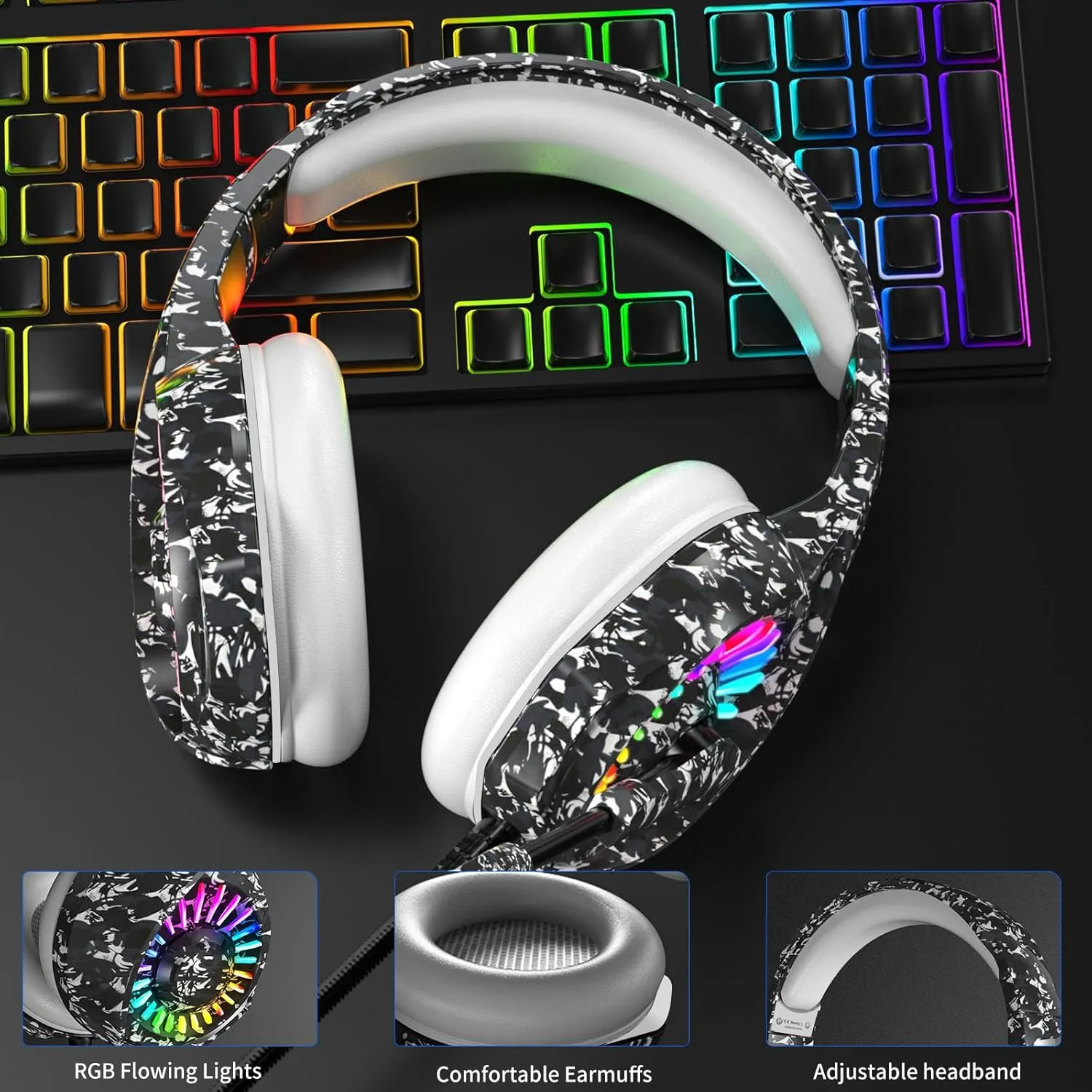 ZIUMIER Camo Gaming Headset for PS4, PS5, Xbox One, PC, Laptop, Mac, Switch, 3.5MM Wired Gaming Headphones with Microphone, Bass Surround, LED Light, Camouflage