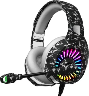 ZIUMIER Camo Gaming Headset for PS4, PS5, Xbox One, PC, Laptop, Mac, Switch, 3.5MM Wired Gaming Headphones with Microphone, Bass Surround, LED Light, Camouflage