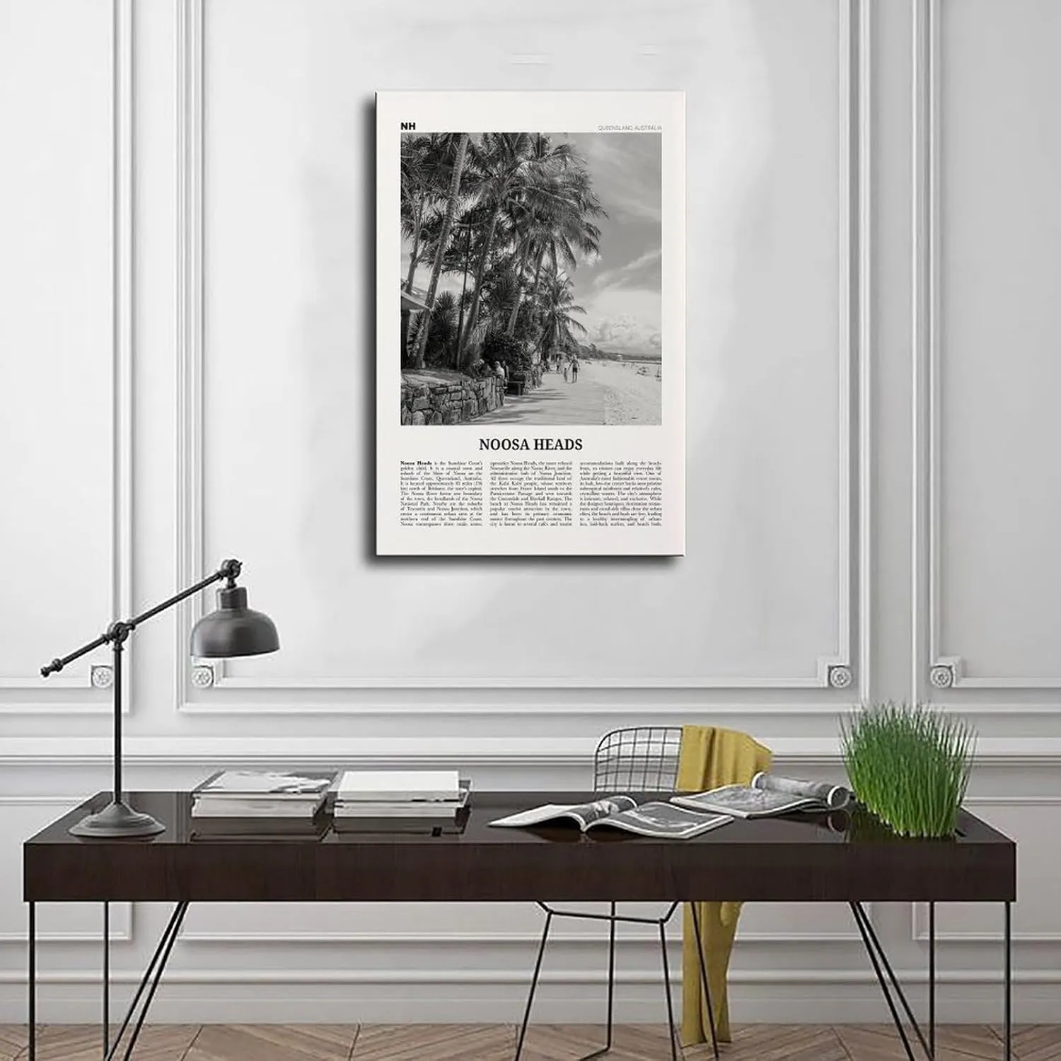 ZMLWMY Noosa Heads Black And White Beach, Sunshine Coast, Queensland, Australia, Oceania Retro City Map Travel Landscape Poster for Room Aesthetics Canvas Wall Art And Print 24x36inch(60x90cm)