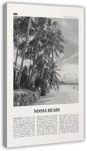 ZMLWMY Noosa Heads Black And White Beach, Sunshine Coast, Queensland, Australia, Oceania Retro City Map Travel Landscape Poster for Room Aesthetics Canvas Wall Art And Print 24x36inch(60x90cm)