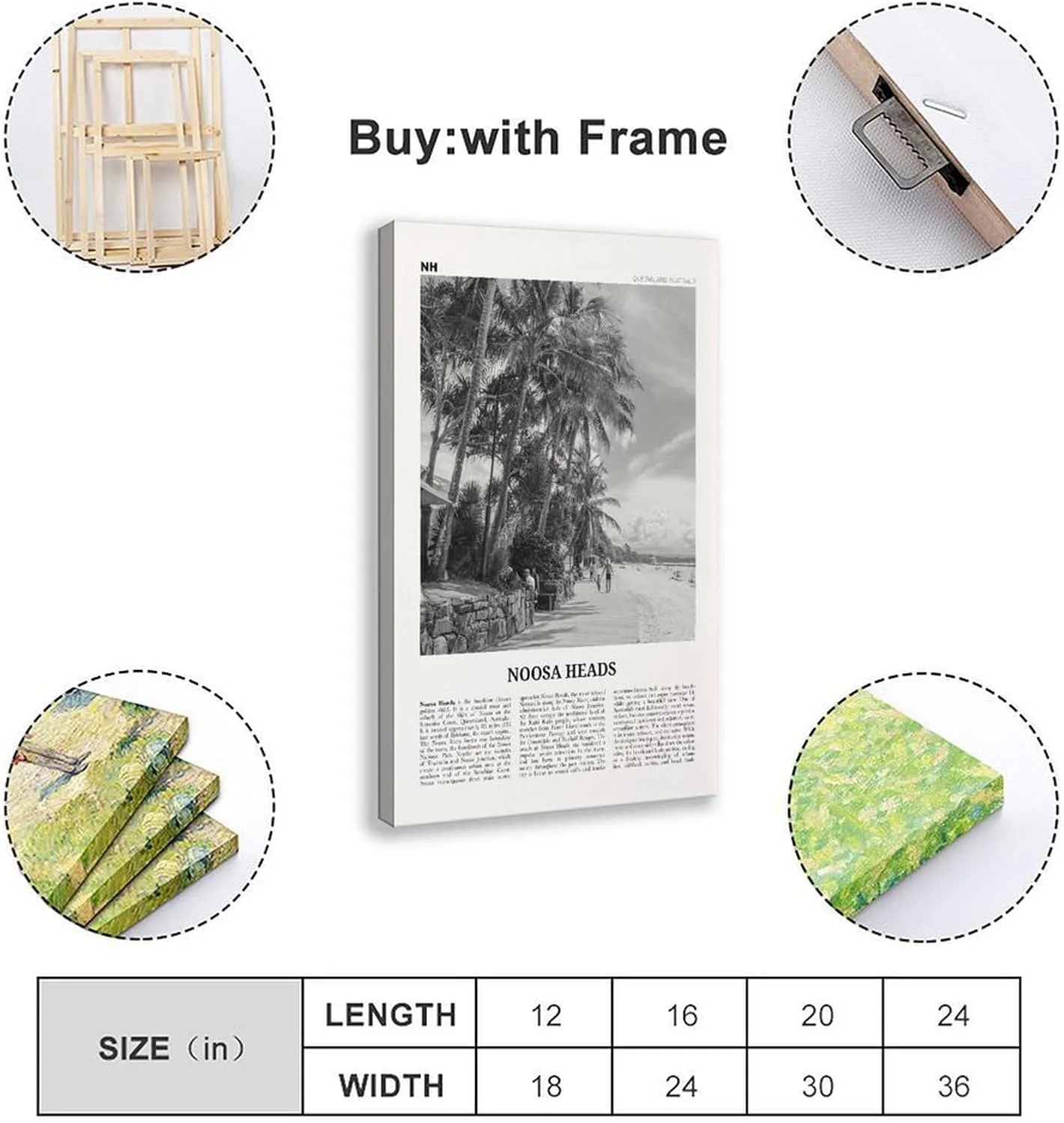 ZMLWMY Noosa Heads Black And White Beach, Sunshine Coast, Queensland, Australia, Oceania Retro City Map Travel Landscape Poster for Room Aesthetics Canvas Wall Art And Print 24x36inch(60x90cm)