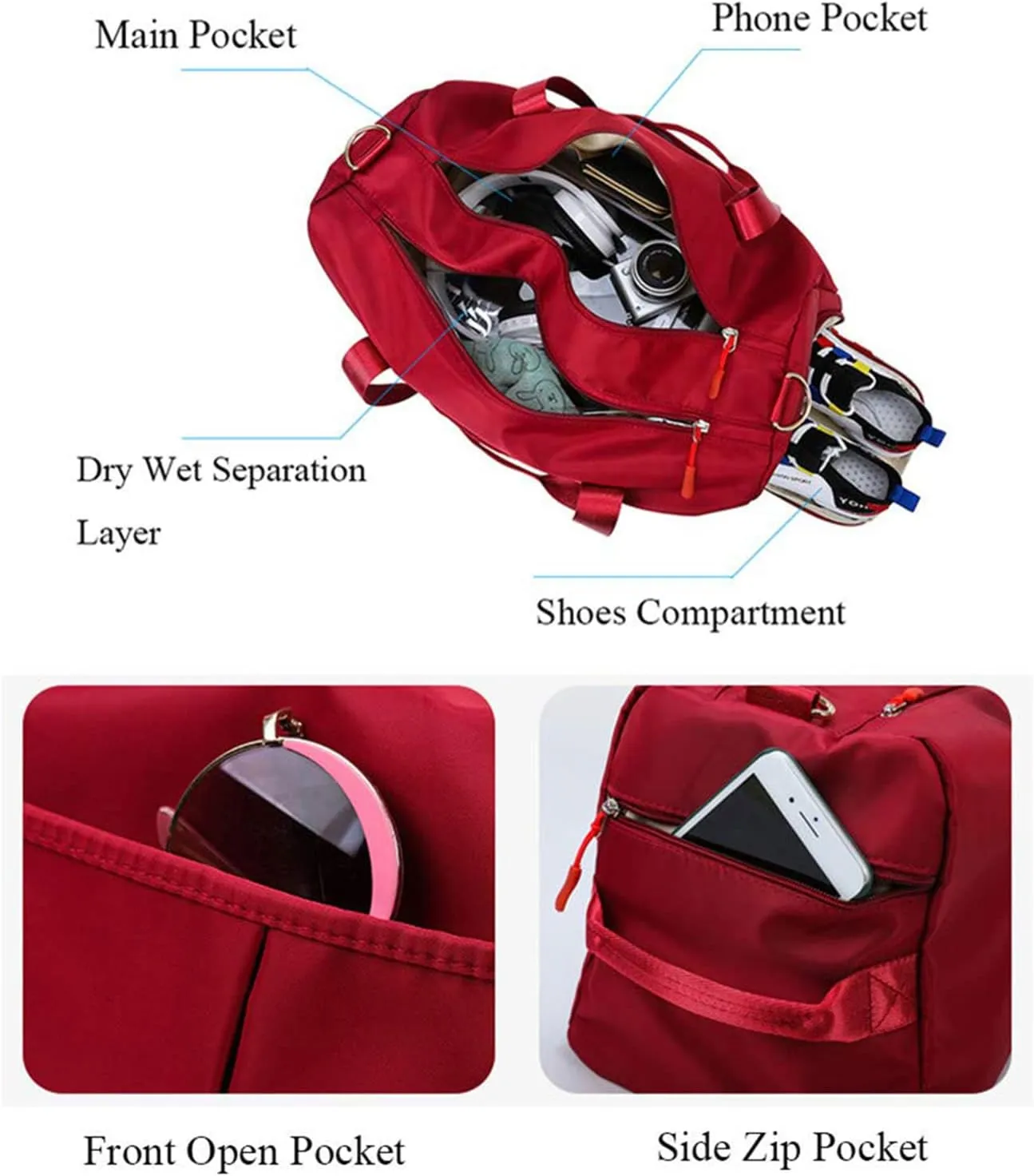 ZUEVI Sports Gym Duffel Bag for Men or Women Waterproof Weekender Travel Bag with Shoes Compartment Dry and Wet Separation for Training Swim Yoga(Purple)
